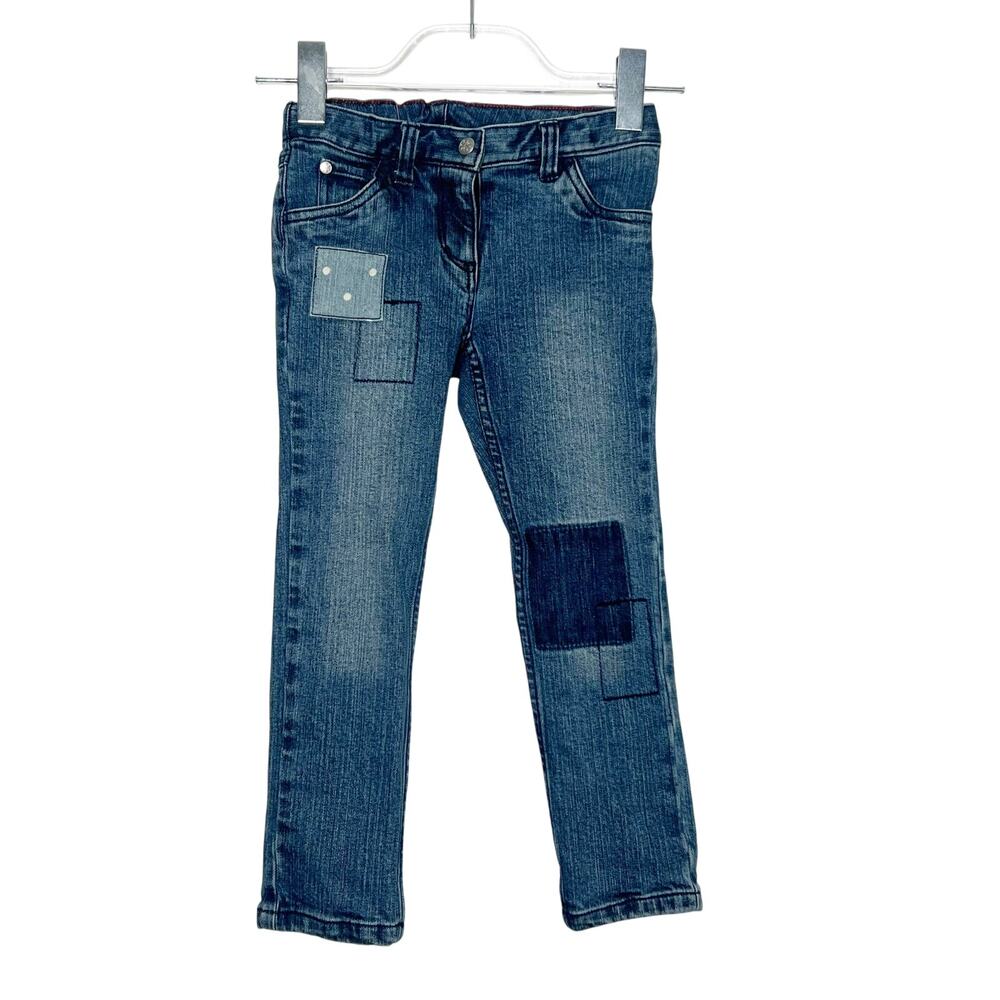 HANNA ANDERSSON Patchwork Denim Jeans Skinny Leg Medium Wash Blue Kids Size 5